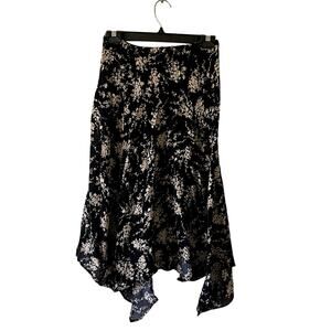 Michael Kors size 2 black beige midi skirt 100% silk C10